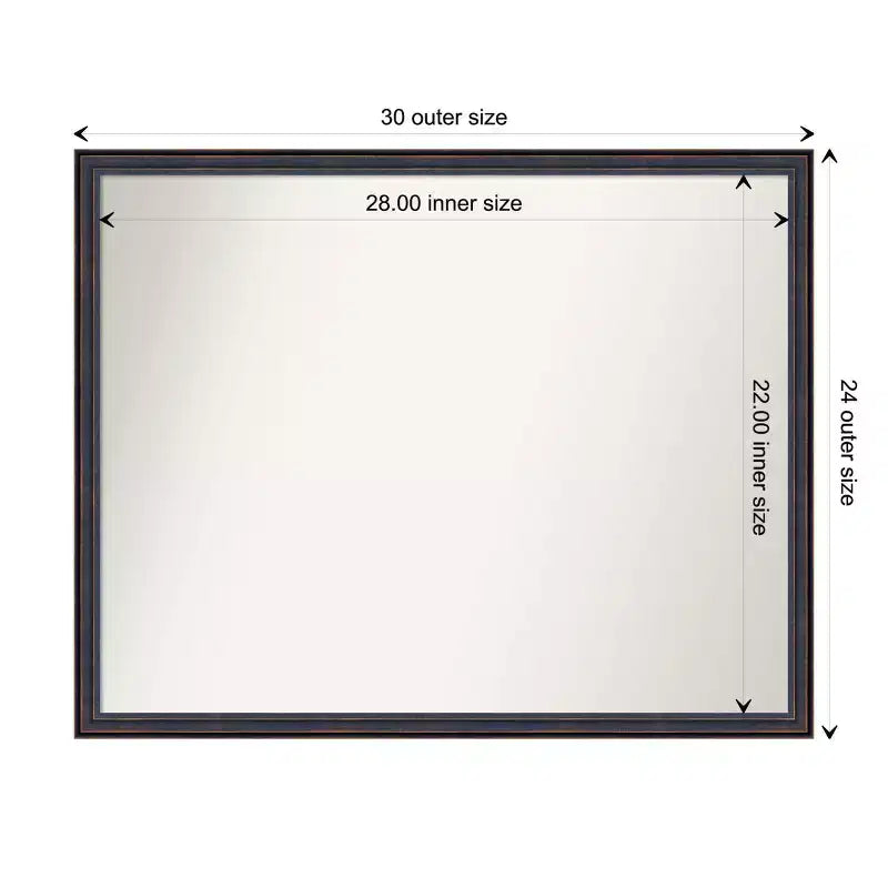 Specchio rettangolare da parete in bronzo scuro, monoposto, 75 x 60 cm