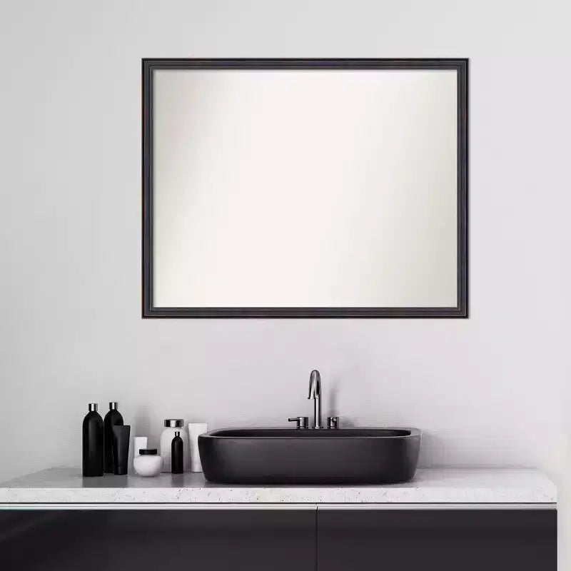 Specchio rettangolare da parete in bronzo scuro, monoposto, 75 x 60 cm