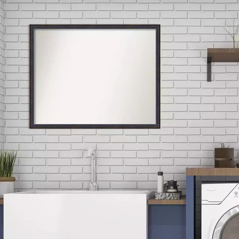 Specchio rettangolare da parete in bronzo scuro, monoposto, 75 x 60 cm