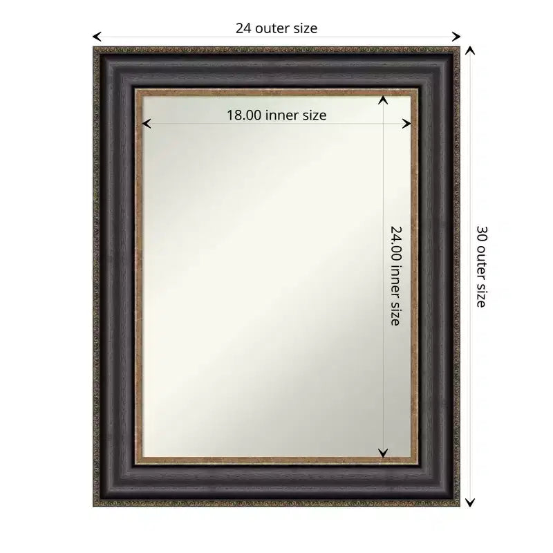Specchio da parete rettangolare con cornice in bronzo nero, singolo, 24" x 30"