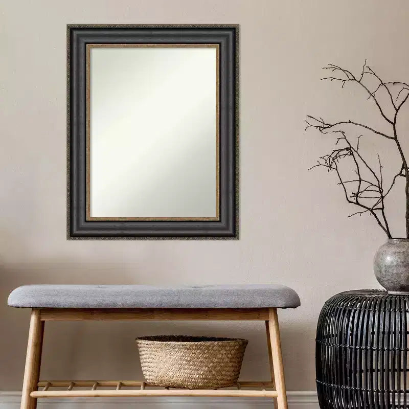 Specchio da parete rettangolare con cornice in bronzo nero, singolo, 24" x 30"