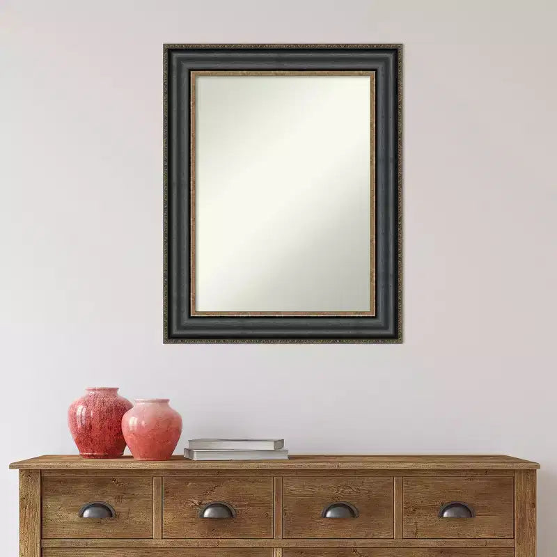 Specchio da parete rettangolare con cornice in bronzo nero, singolo, 24" x 30"
