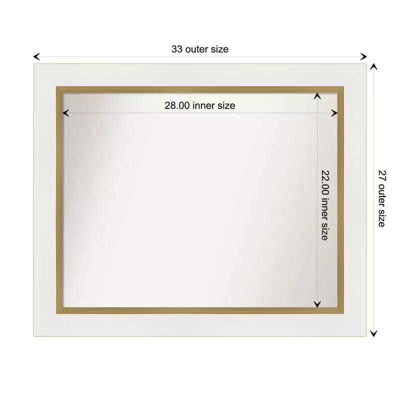 Specchio da parete rettangolare incorniciato bianco e oro – Singolo, 33,25" x 27,25"
