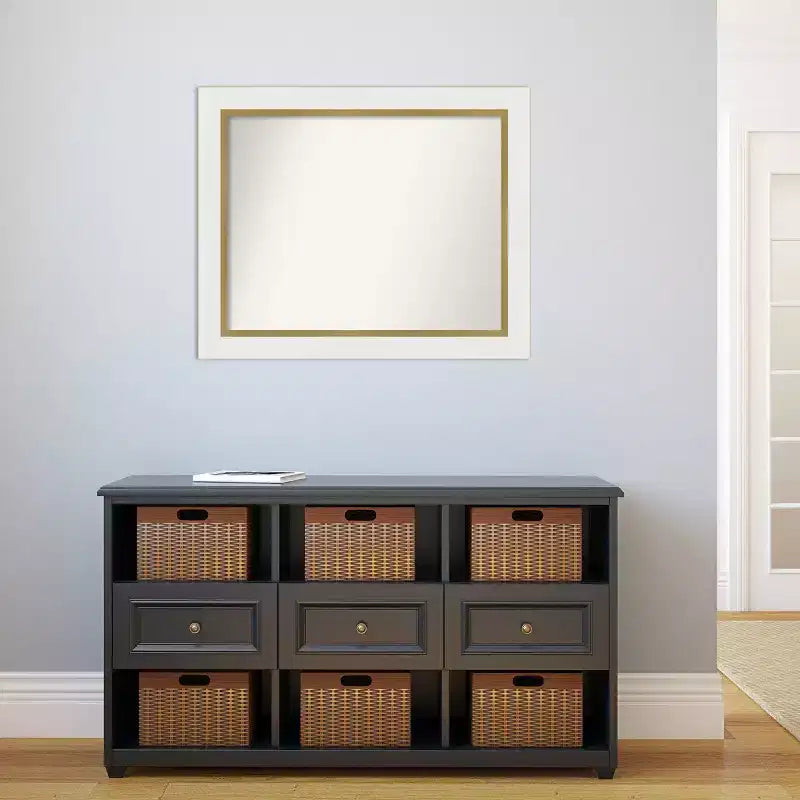 Specchio da parete rettangolare incorniciato bianco e oro – Singolo, 33,25" x 27,25"