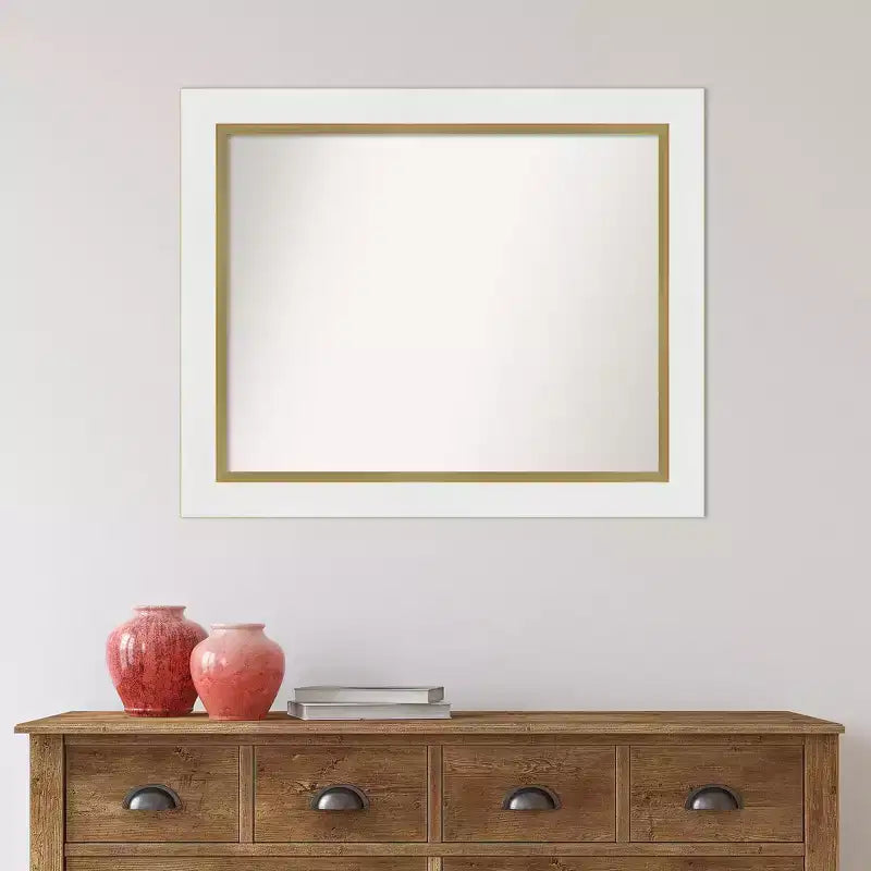 Specchio da parete rettangolare incorniciato bianco e oro – Singolo, 33,25" x 27,25"