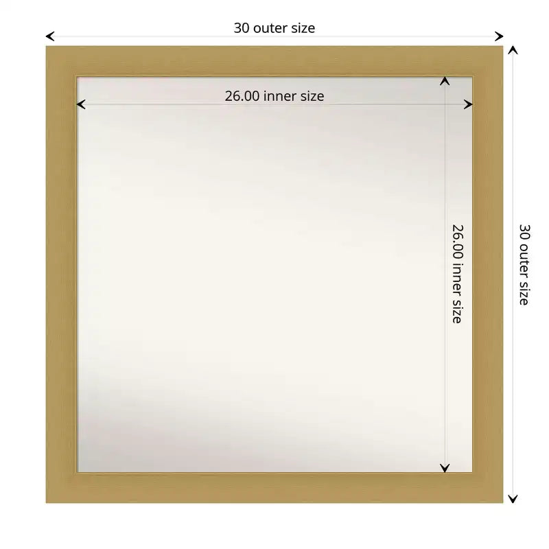 Specchio da parete per bagno Grace non smussato 30" x 30" oro spazzolato - Amanti Art: Cornice quadrata in polistirene, montaggio a parete