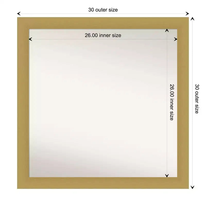Specchio da parete per bagno Grace non smussato 30" x 30" oro spazzolato - Amanti Art: Cornice quadrata in polistirene, montaggio a parete