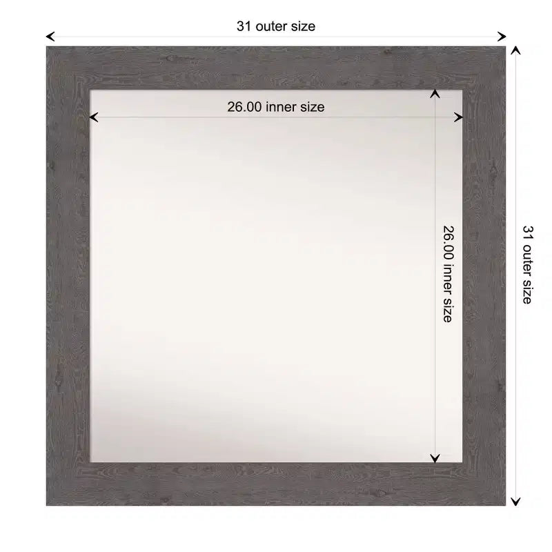Specchio da parete quadrato grigio, cornice rustica effetto legno, singolo
