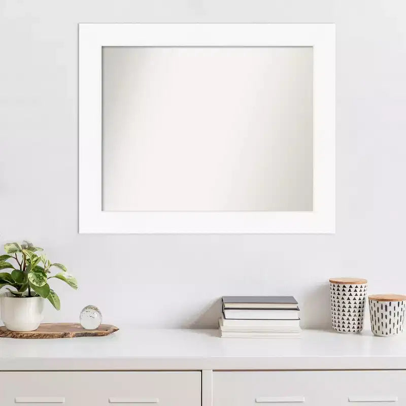 Specchio da parete rettangolare con cornice bianca, stile moderno, 1 persona, 85 x 70 cm