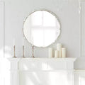 Specchio da Parete Rotondo Ornato da 24", Bianco Anticato, Cornice in Metallo, Uso Individuale