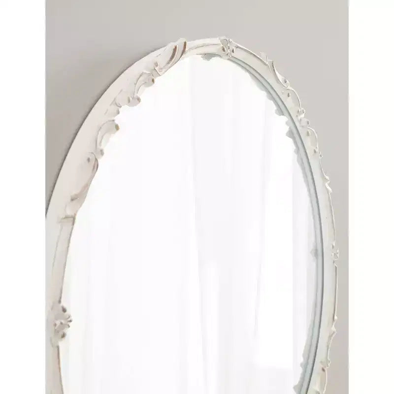 Specchio da Parete Rotondo Ornato da 24", Bianco Anticato, Cornice in Metallo, Uso Individuale