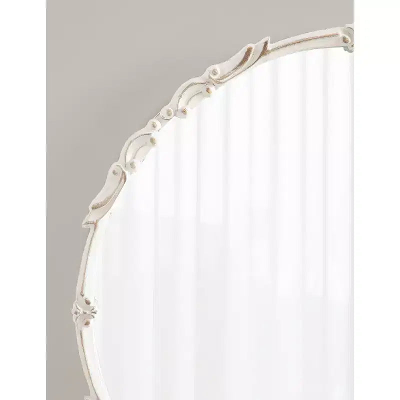 Specchio da Parete Rotondo Ornato da 24", Bianco Anticato, Cornice in Metallo, Uso Individuale