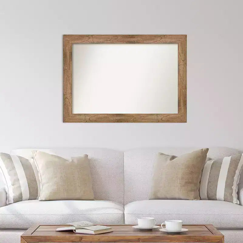 Specchio da parete rettangolare con cornice in legno marrone, singolo, non smussato