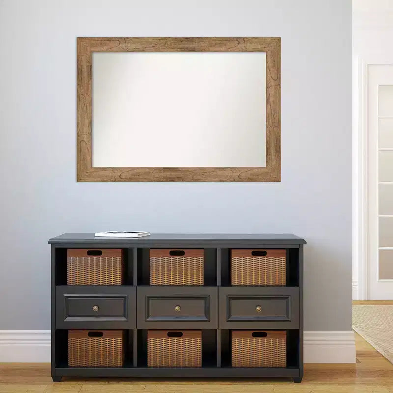 Specchio da parete rettangolare con cornice in legno marrone, singolo, non smussato