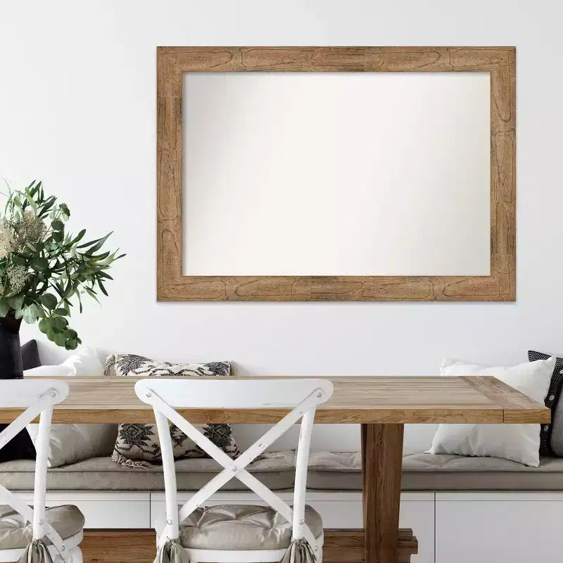 Specchio da parete rettangolare con cornice in legno marrone, singolo, non smussato