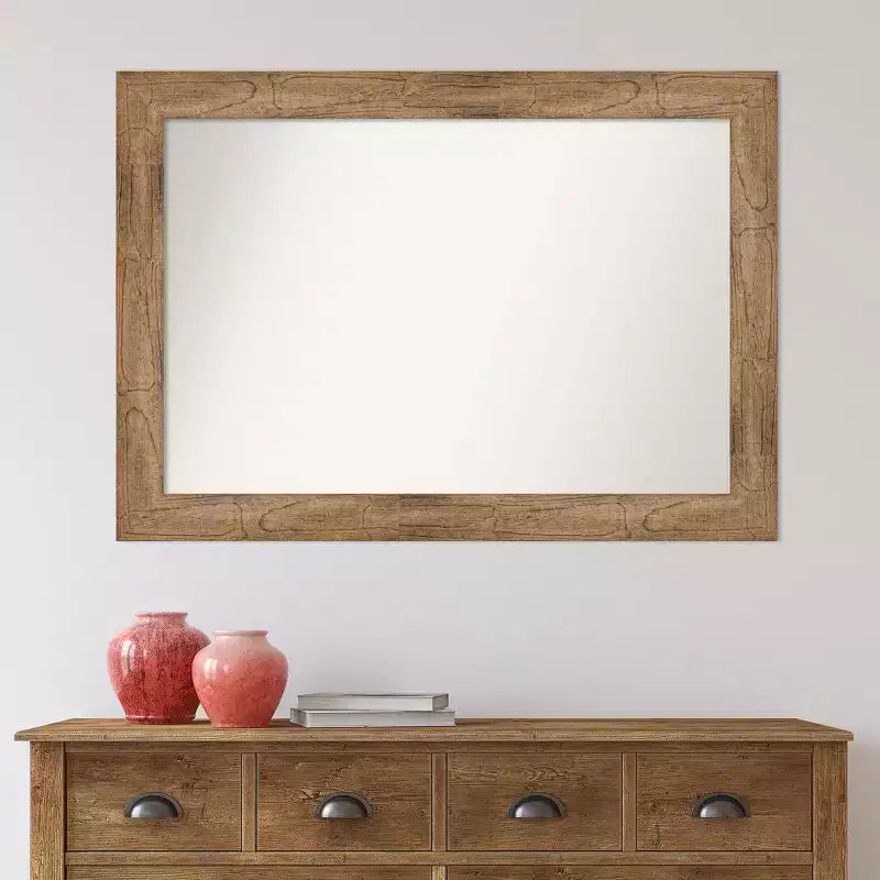 Specchio da parete rettangolare con cornice in legno marrone, singolo, non smussato