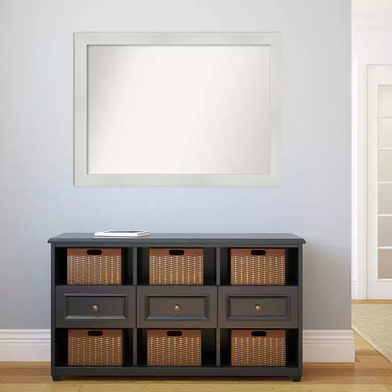 Specchio da Parete Rettangolare con Cornice a Mosaico Bianca, 42.5" x 31.5", Singolo