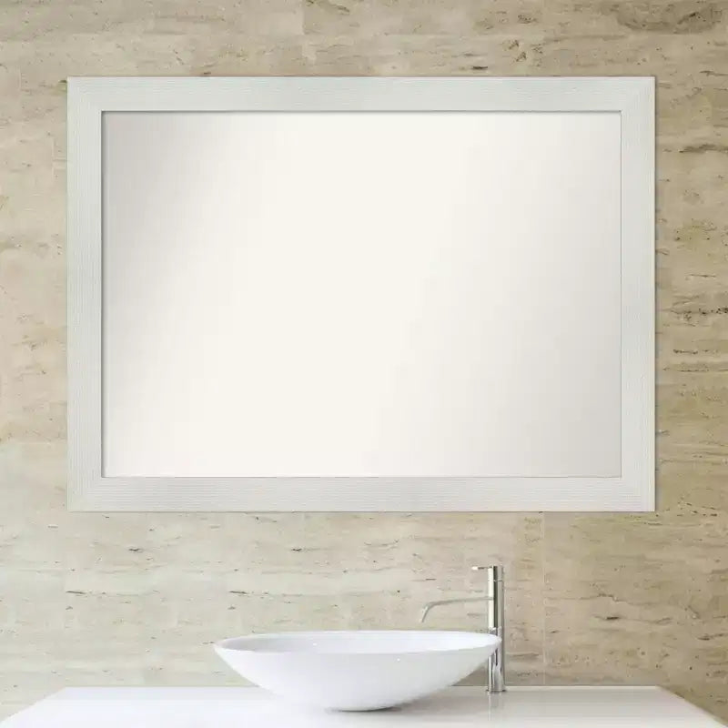Specchio da Parete Rettangolare con Cornice a Mosaico Bianca, 42.5" x 31.5", Singolo