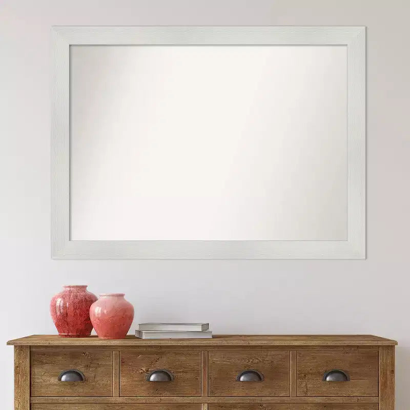 Specchio da Parete Rettangolare con Cornice a Mosaico Bianca, 42.5" x 31.5", Singolo