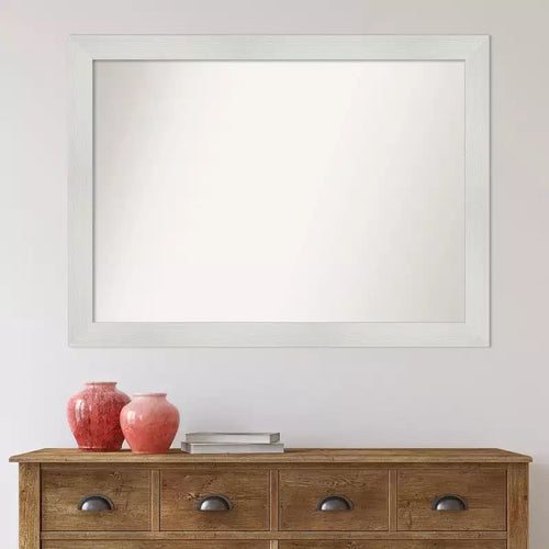 Specchio da Parete Rettangolare con Cornice a Mosaico Bianca, 42.5" x 31.5", Singolo