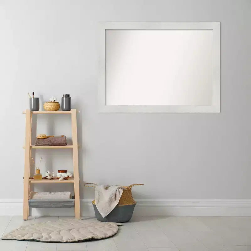 Specchio da Parete Rettangolare con Cornice a Mosaico Bianca, 42.5" x 31.5", Singolo