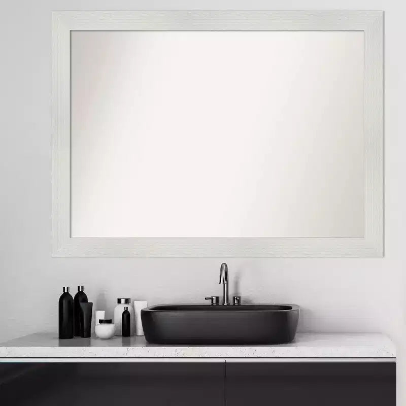 Specchio da Parete Rettangolare con Cornice a Mosaico Bianca, 42.5" x 31.5", Singolo