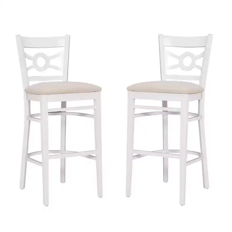Set of 2 Teresa Ultra Suede Padded Seat Barstools White/Gray - Linon: Solid Beechwood, 31" High