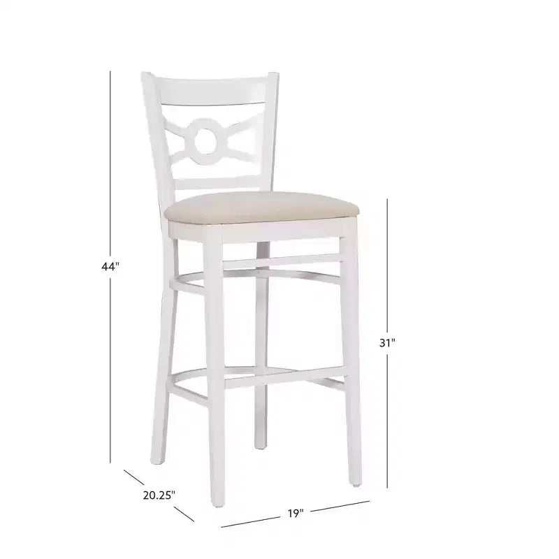 Sgabello da bar White Suede imbottito con schienale circolare, set da 2