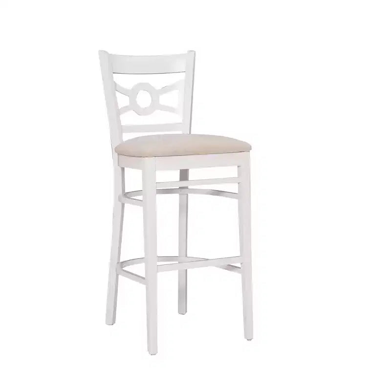 Sgabello da bar White Suede imbottito con schienale circolare, set da 2