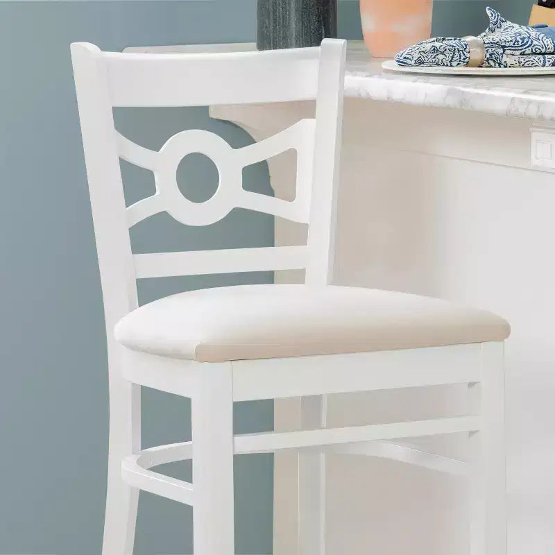 Sgabello da bar White Suede imbottito con schienale circolare, set da 2