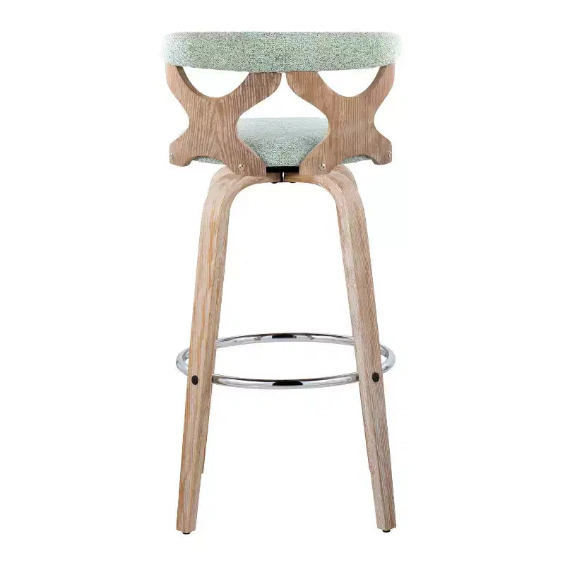 Sgabello da bar girevole imbottito bianco anticato e verde schiuma marina, set da 2