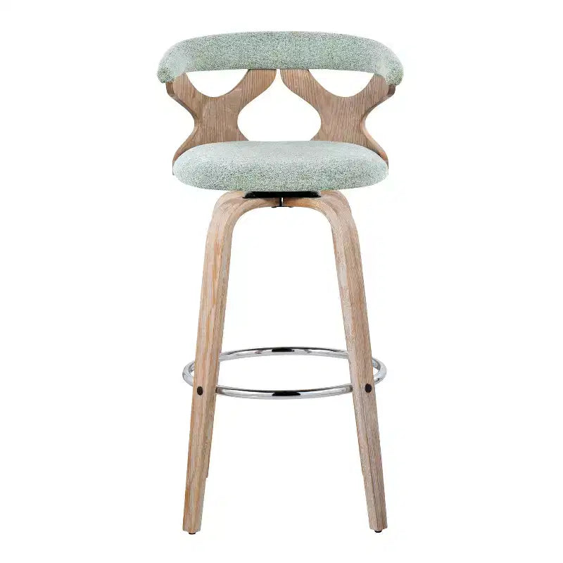 Sgabello da bar girevole imbottito bianco anticato e verde schiuma marina, set da 2