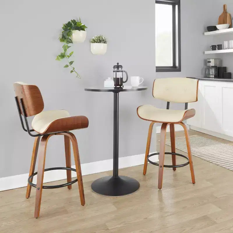 Set di 2 sgabelli da banco girevoli noce/nero/crema per 2