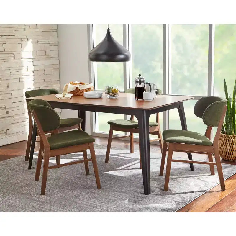 Sedia da pranzo imbottita verde di metà secolo, set da 2