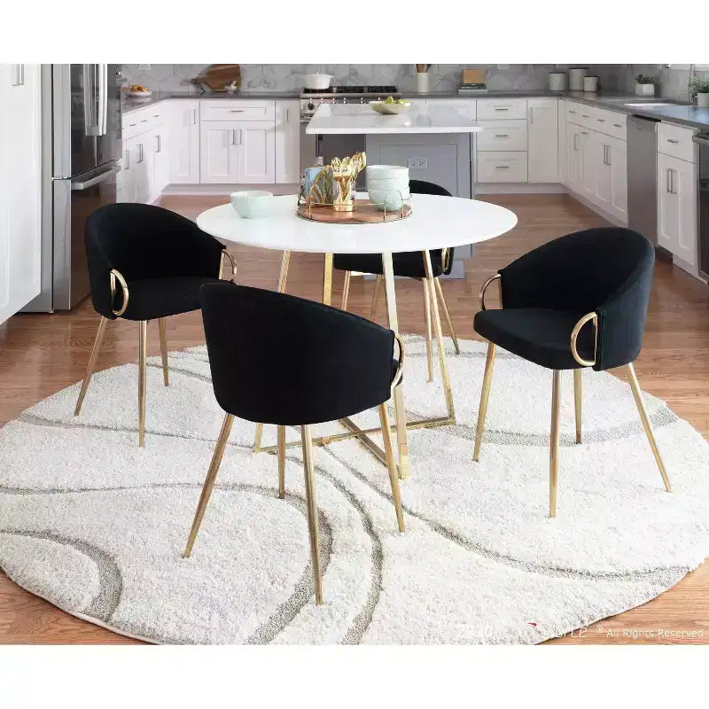 Set di 2 sedie da pranzo in velluto nero con struttura dorata, 2 posti