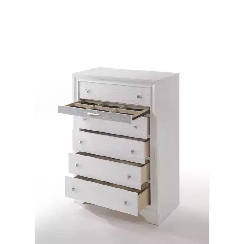 Comò verticale bianco a 5 cassetti con guide metalliche (Utente singolo)
