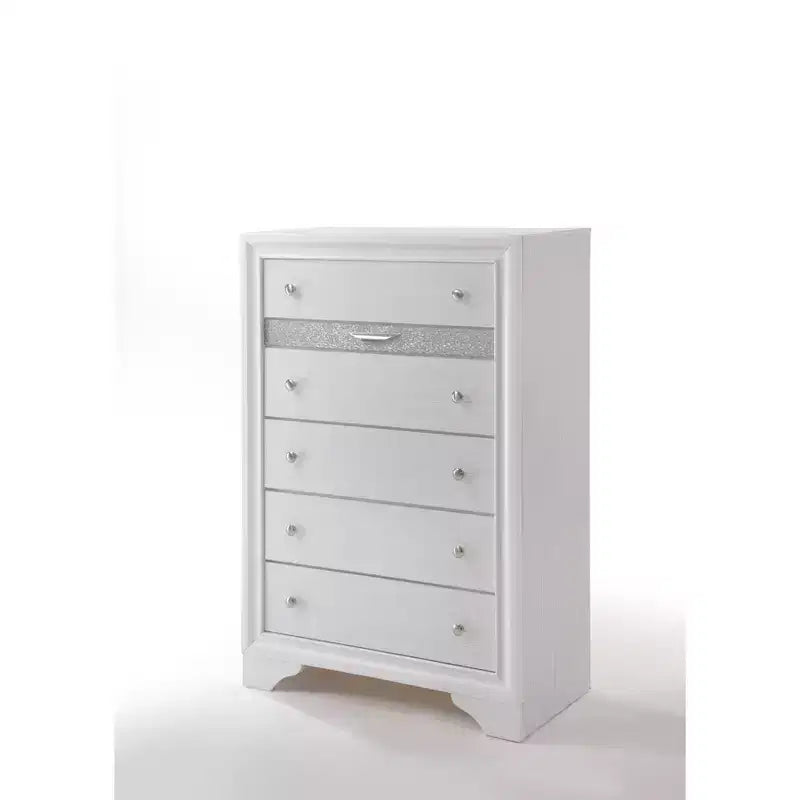Comò verticale bianco a 5 cassetti con guide metalliche (Utente singolo)
