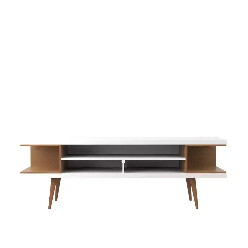 70.47" Utopia TV Stand for TVs up to 65" White Gloss/Maple Cream - Manhattan Comfort: Modern Console with Storage