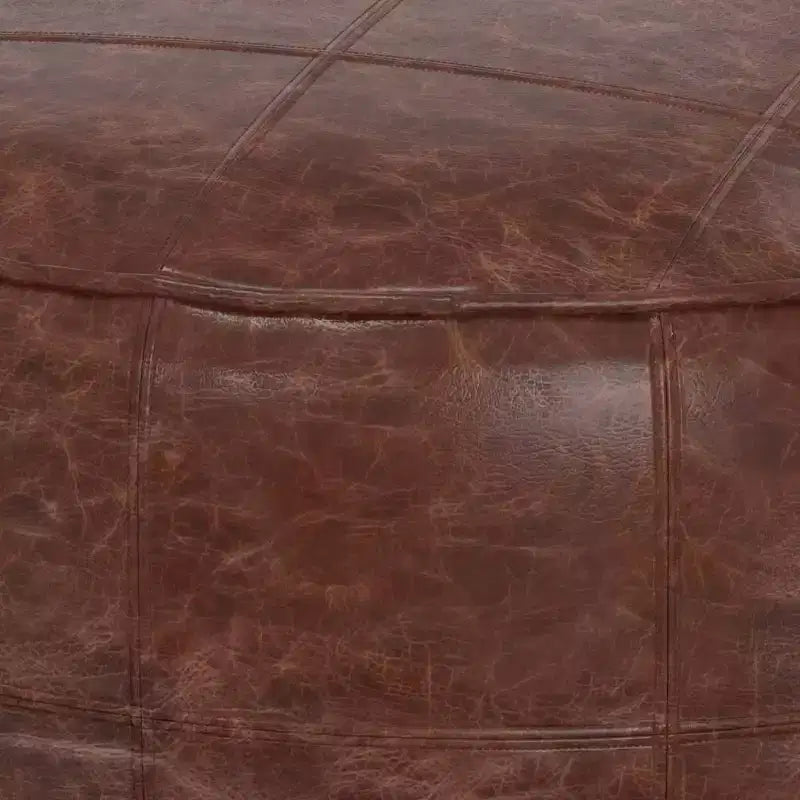 Pouf Ottomano Rotondo in Pelle, Marrone Vintage, 1 Posto a Sedere