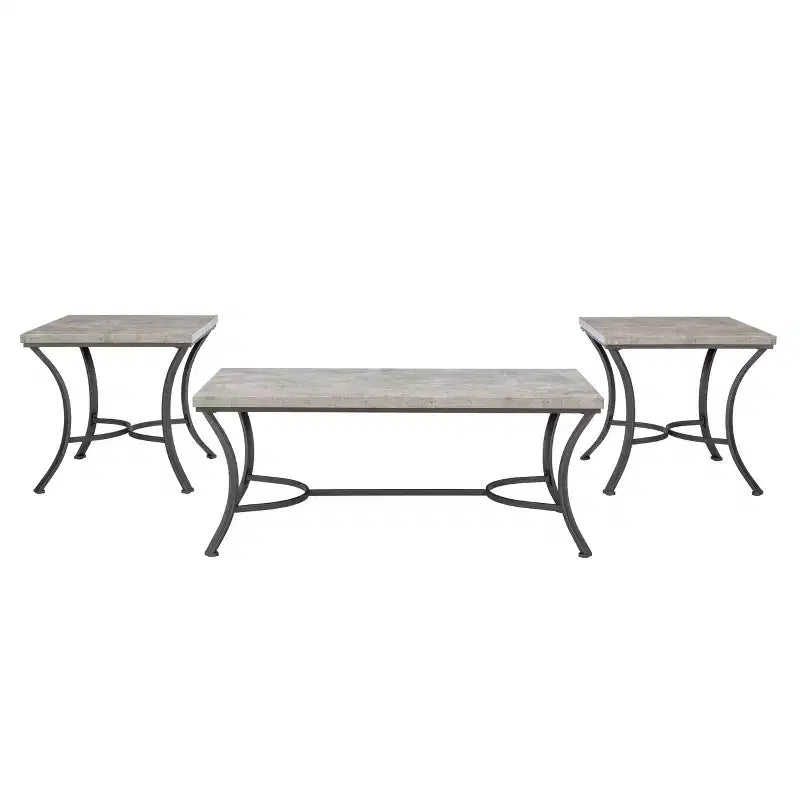 Set tavolino e tavolini laterali rettangolari in carbone e finto cemento - 3 pezzi (set da 3)