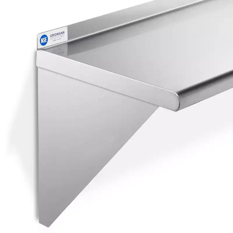 Mensola da parete in acciaio inox argentato con alzatina, profondità 18" – Installazione con 1 persona