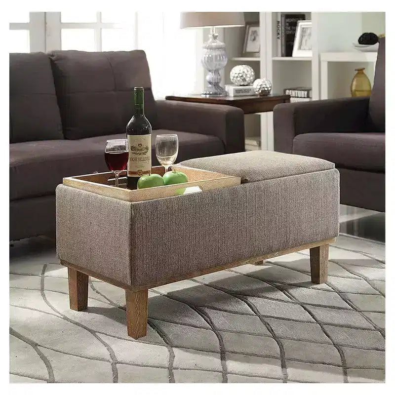 Pouf contenitore con vassoio ribaltabile, Arenaria / Nero / Antracite, 1 posto