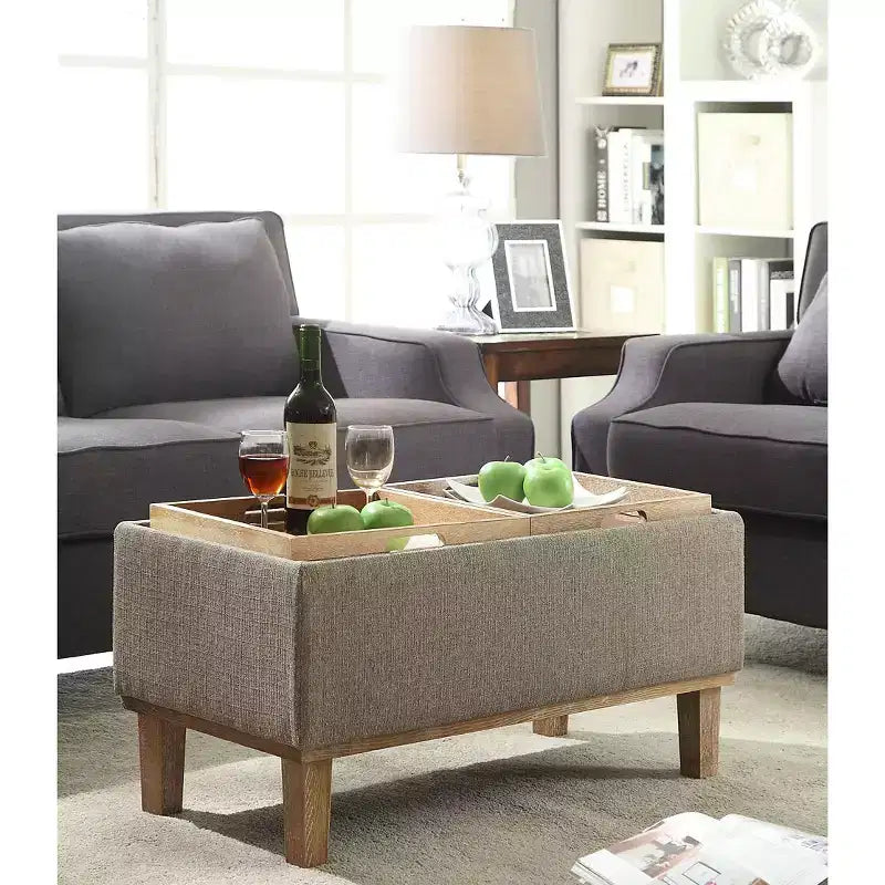 Pouf contenitore con vassoio ribaltabile, Arenaria / Nero / Antracite, 1 posto