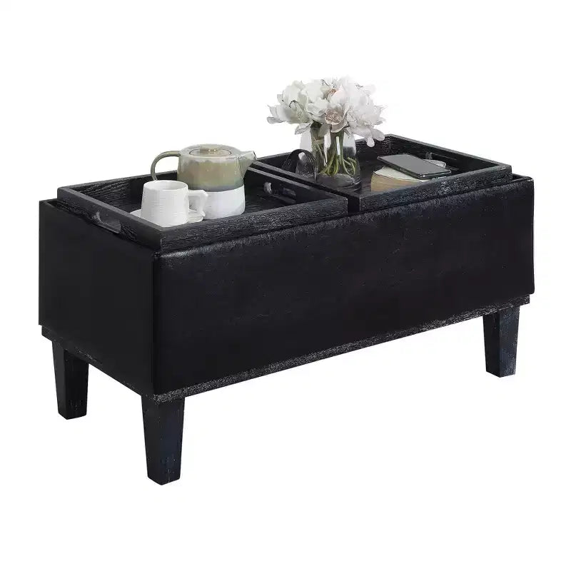 Pouf contenitore con vassoio ribaltabile, Arenaria / Nero / Antracite, 1 posto