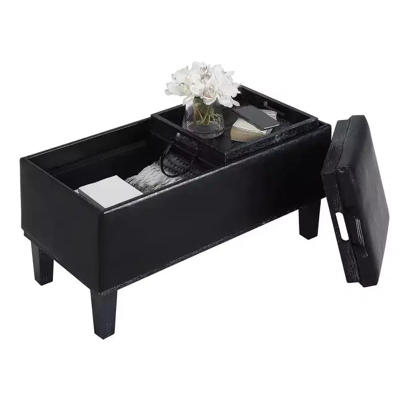 Pouf contenitore con vassoio ribaltabile, Arenaria / Nero / Antracite, 1 posto
