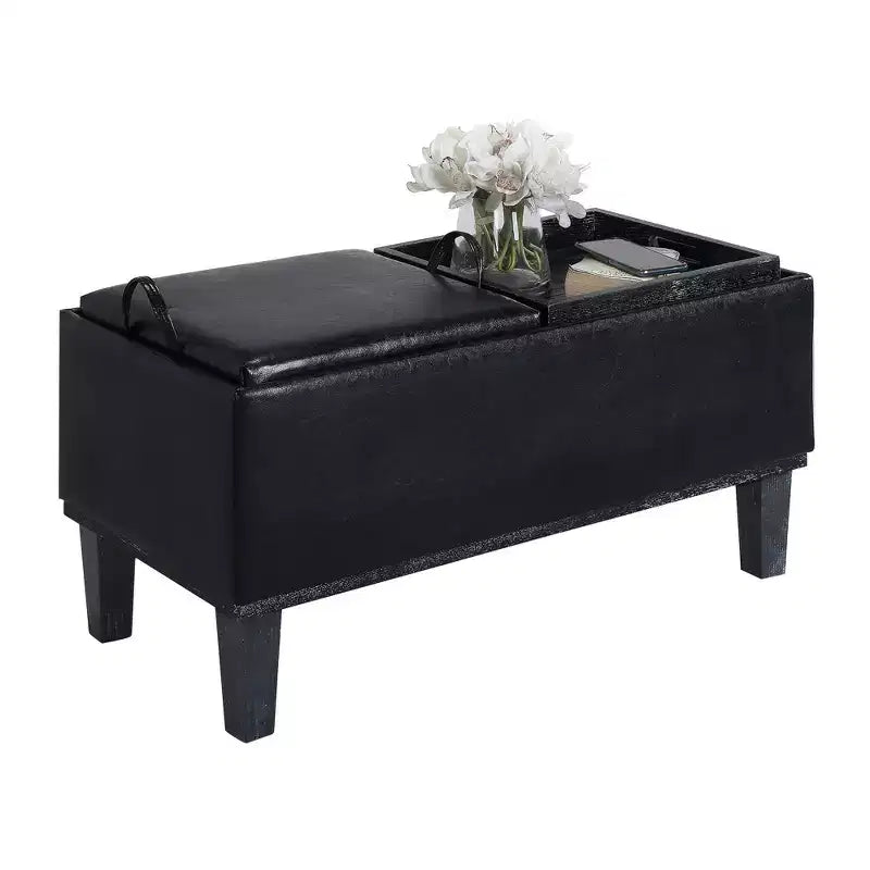 Pouf contenitore con vassoio ribaltabile, Arenaria / Nero / Antracite, 1 posto