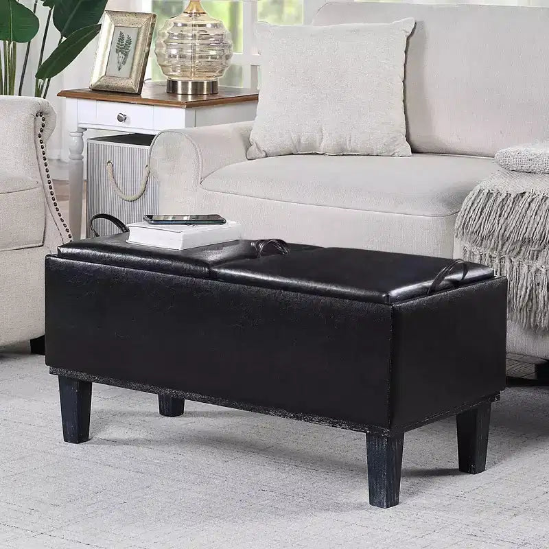 Pouf contenitore con vassoio ribaltabile, Arenaria / Nero / Antracite, 1 posto