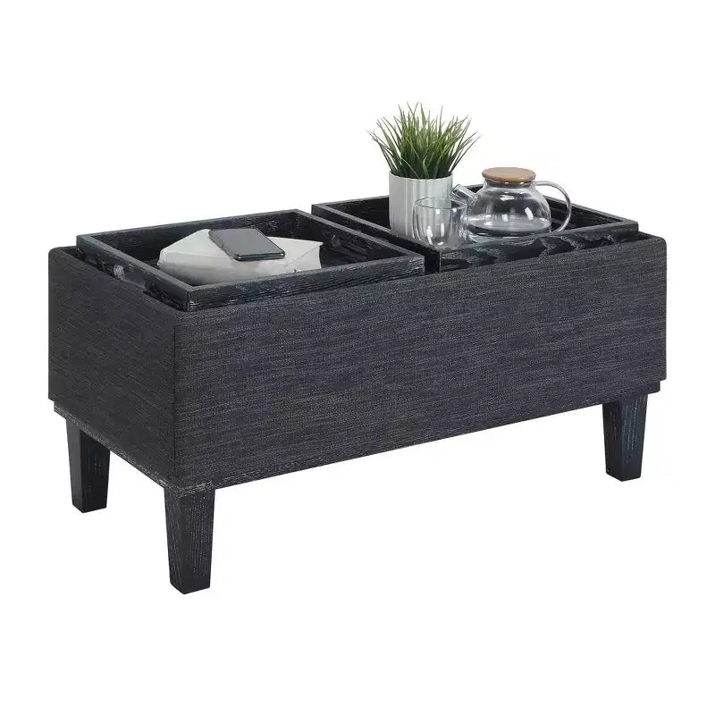 Pouf contenitore con vassoio ribaltabile, Arenaria / Nero / Antracite, 1 posto