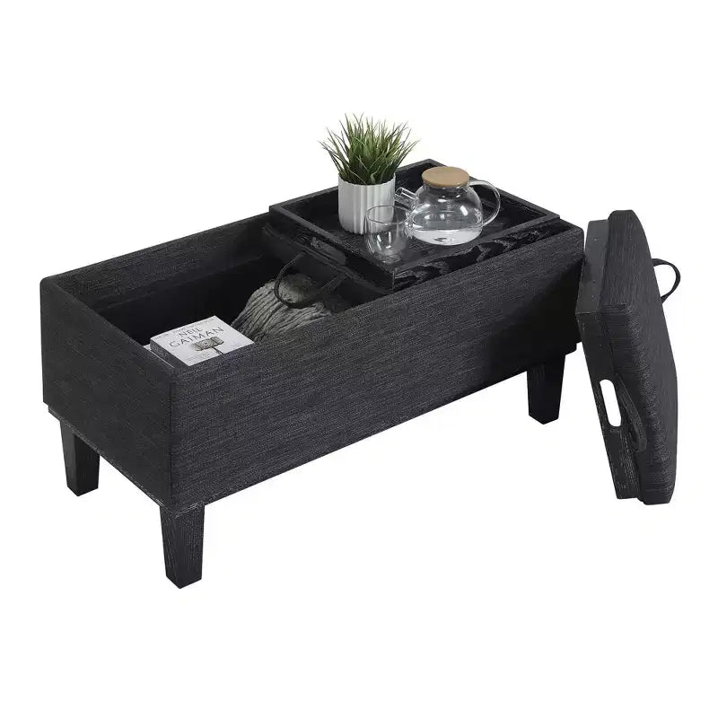 Pouf contenitore con vassoio ribaltabile, Arenaria / Nero / Antracite, 1 posto