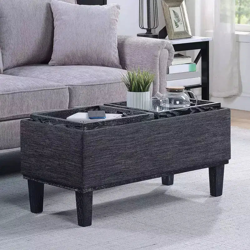 Pouf contenitore con vassoio ribaltabile, Arenaria / Nero / Antracite, 1 posto
